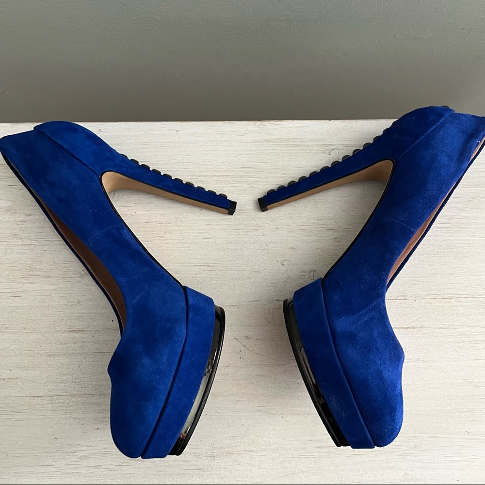 Vince Camuto Deba Lapis Blue Platform Studded Suede Shoe Size 38/8 - Picture 4 of 14